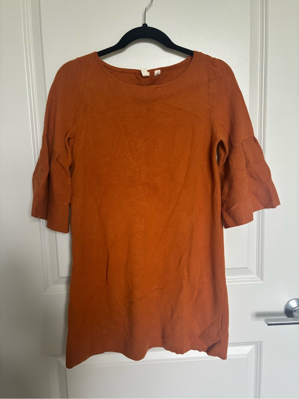 MOTH by Anthropologie Rust Orange Bell-Sleeve Knit Tunic Dress